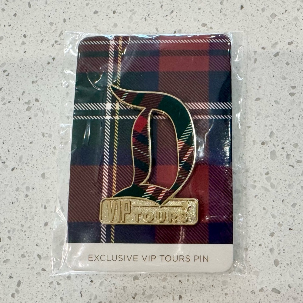 New Plaid VIP Tours Enamel Pin Disneyland Iconic "D" Logo